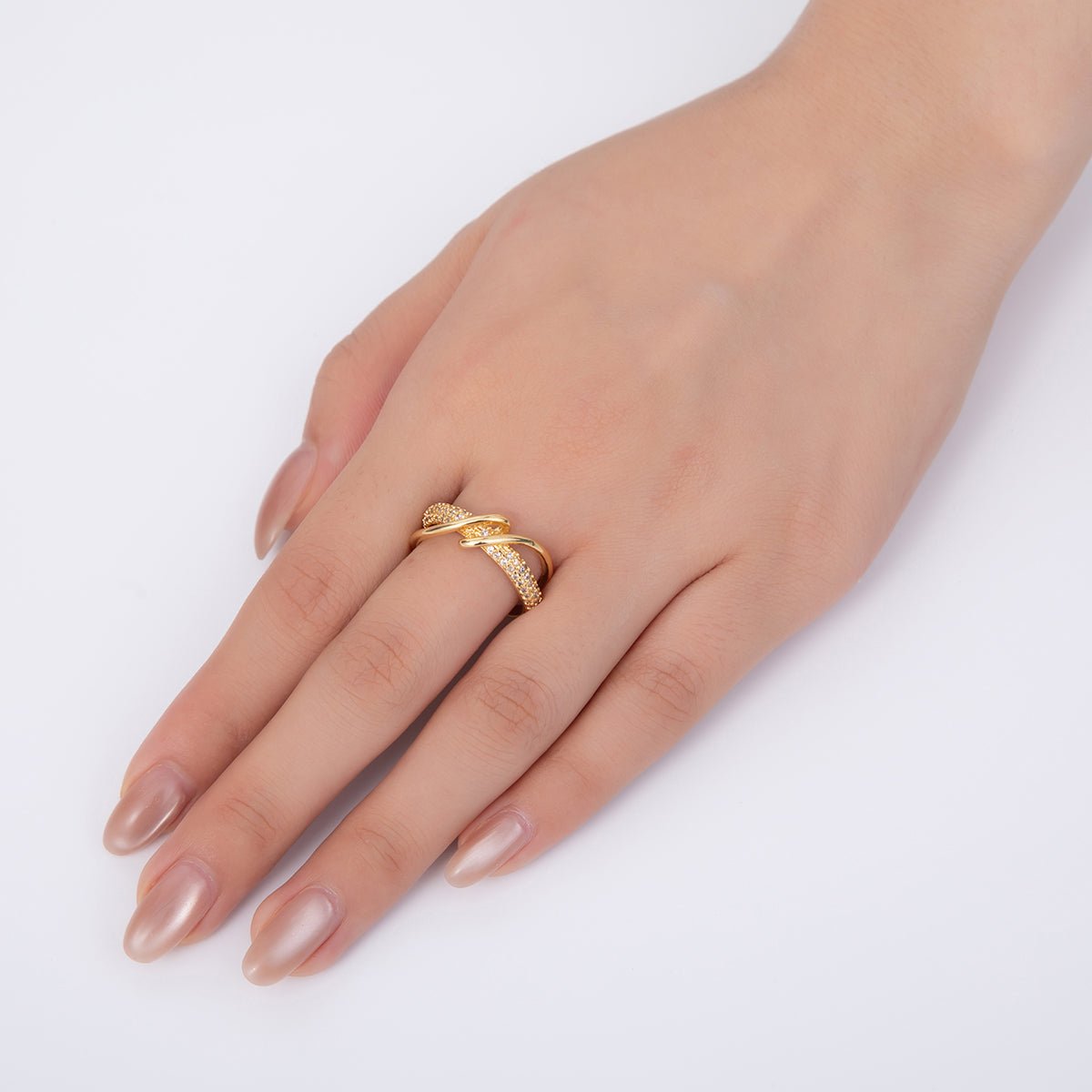 k gold filled micro paved cz coil double band ring o